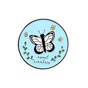 Round Blue Sweet Creation Butterfly Pin or Brooch